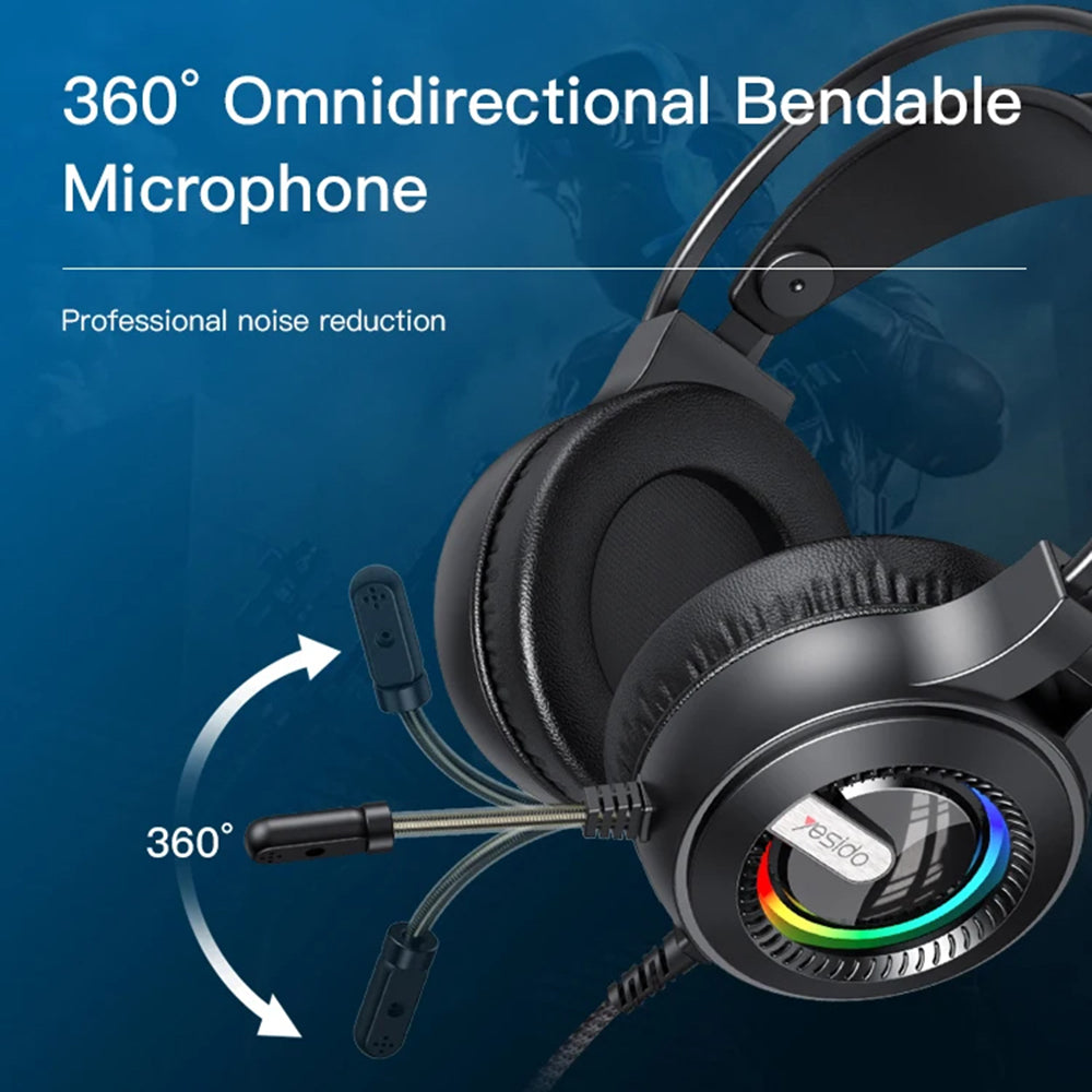 Cuffie Gaming 3.5mm Yesido EK02, RGB, 2.2m, Nere