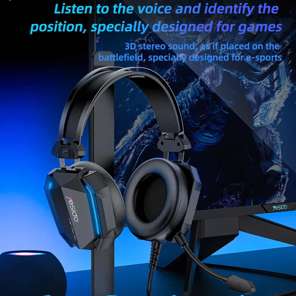 Cuffie Gaming 3.5mm Yesido EK03, RGB, 2m, Nere