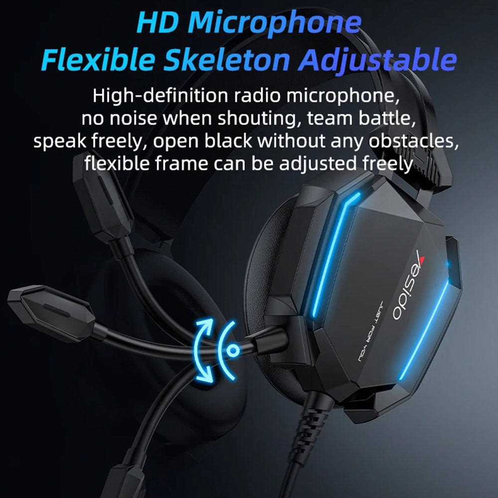 Cuffie Gaming 3.5mm Yesido EK03, RGB, 2m, Nere