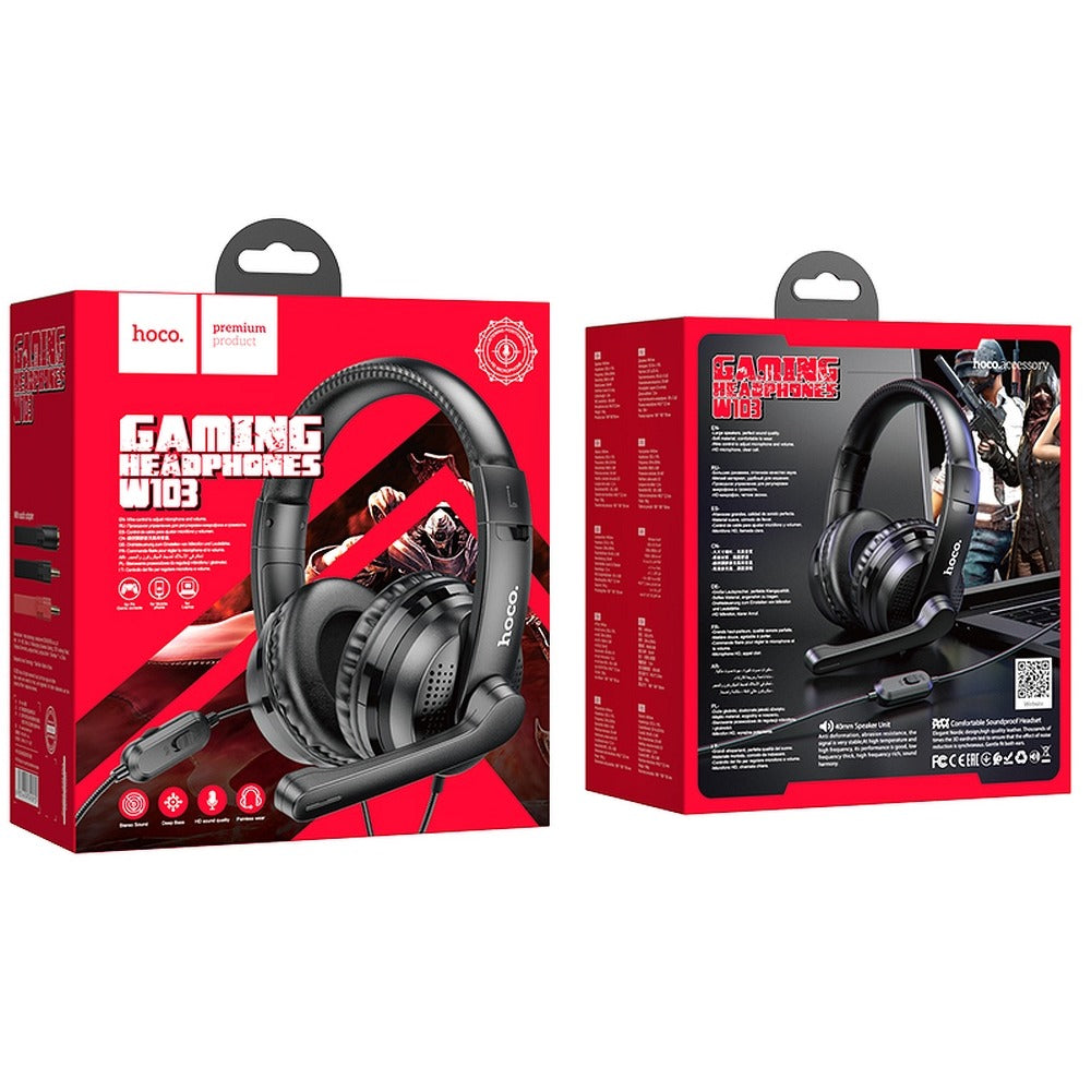 Cuffie Gaming 3.5mm HOCO W103, Nere