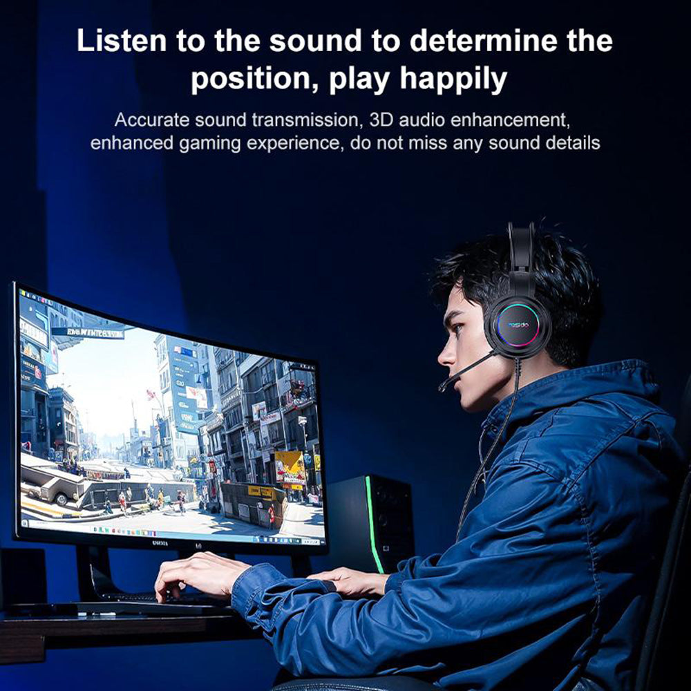 Cuffie Gaming USB Yesido EK05, RGB, 1.2m, Nere