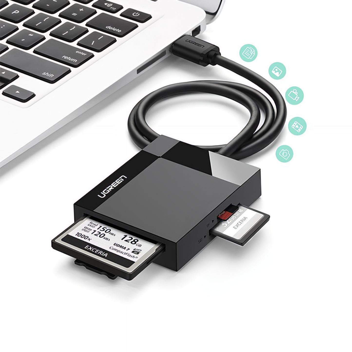 Lettore di schede USB 3.0 UGREEN CR125, SD - microSD - CF - MS, Nero