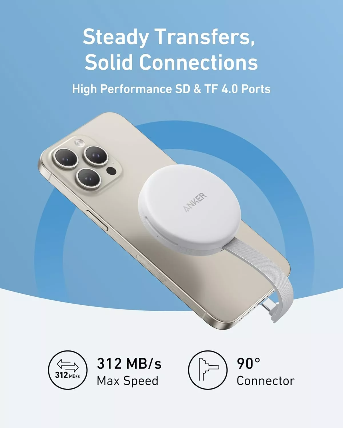 Lettore di schede USB-C Anker MagGo per Apple iPhone USB-C, SD - microSD, Bianco A83D1G21