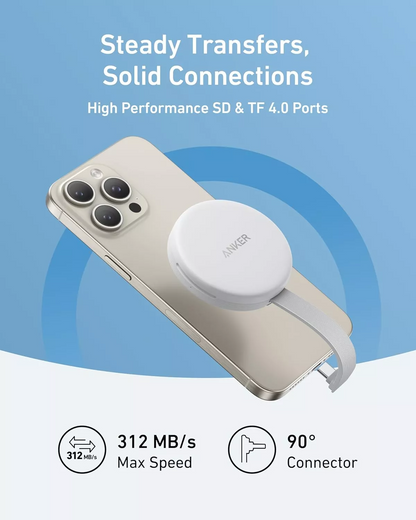 Lettore di schede USB-C Anker MagGo per Apple iPhone USB-C, SD - microSD, Bianco A83D1G21