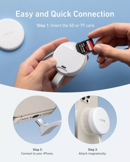 Lettore di schede USB-C Anker MagGo per Apple iPhone USB-C, SD - microSD, Bianco A83D1G21