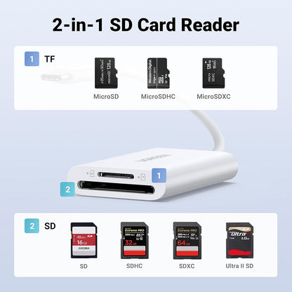Lettore di schede USB-C UGREEN CM265, SD - microSD, Bianco