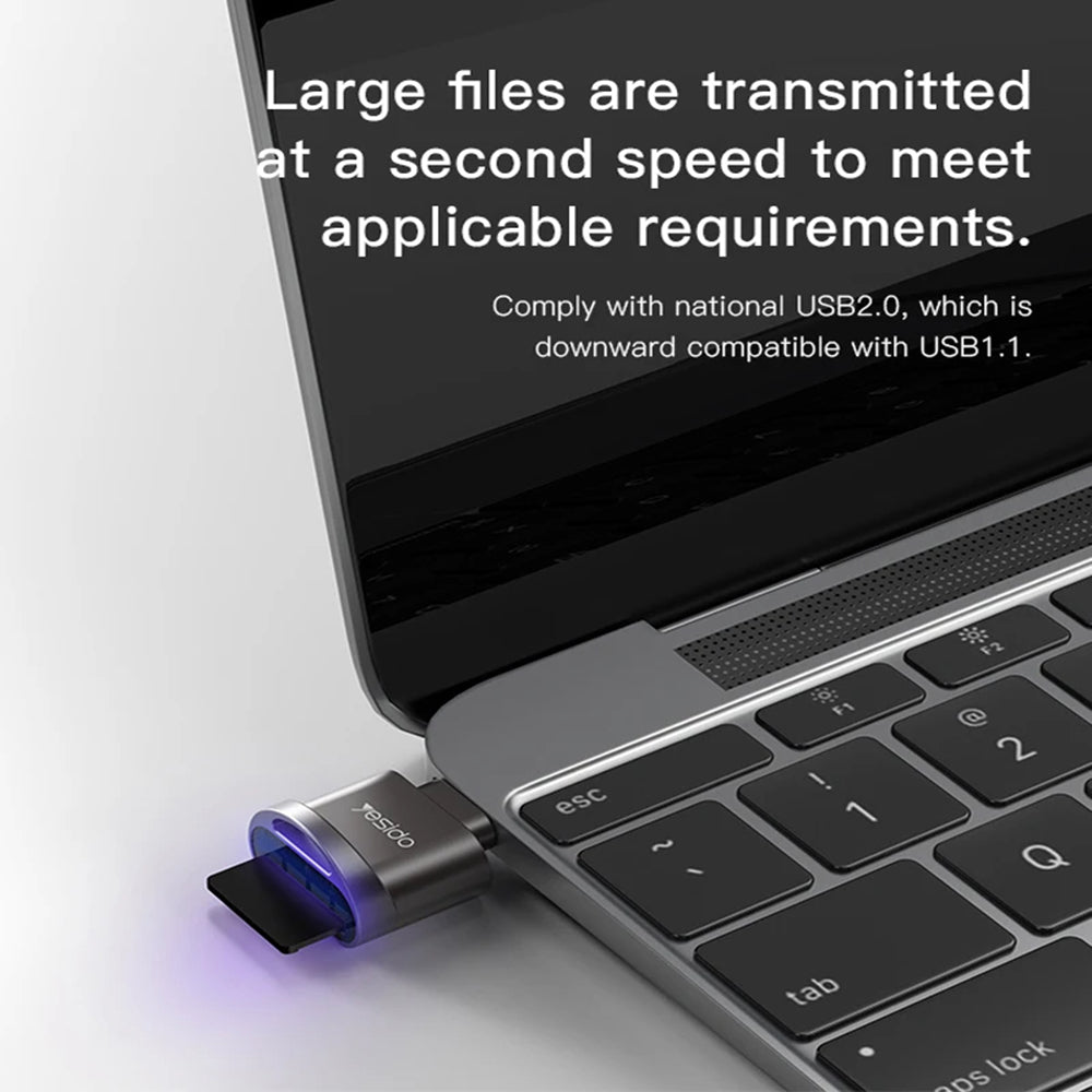 Lettore di schede USB-C Yesido GS19, USB-A (OTG) - microSD, Grigio