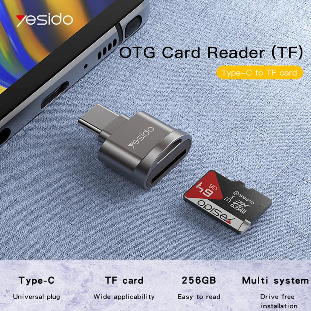 Lettore di schede USB-C Yesido GS19, USB-A (OTG) - microSD, Grigio