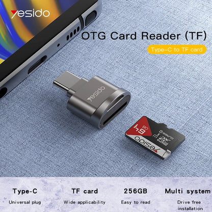 Lettore di schede USB-C Yesido GS19, USB-A (OTG) - microSD, Grigio