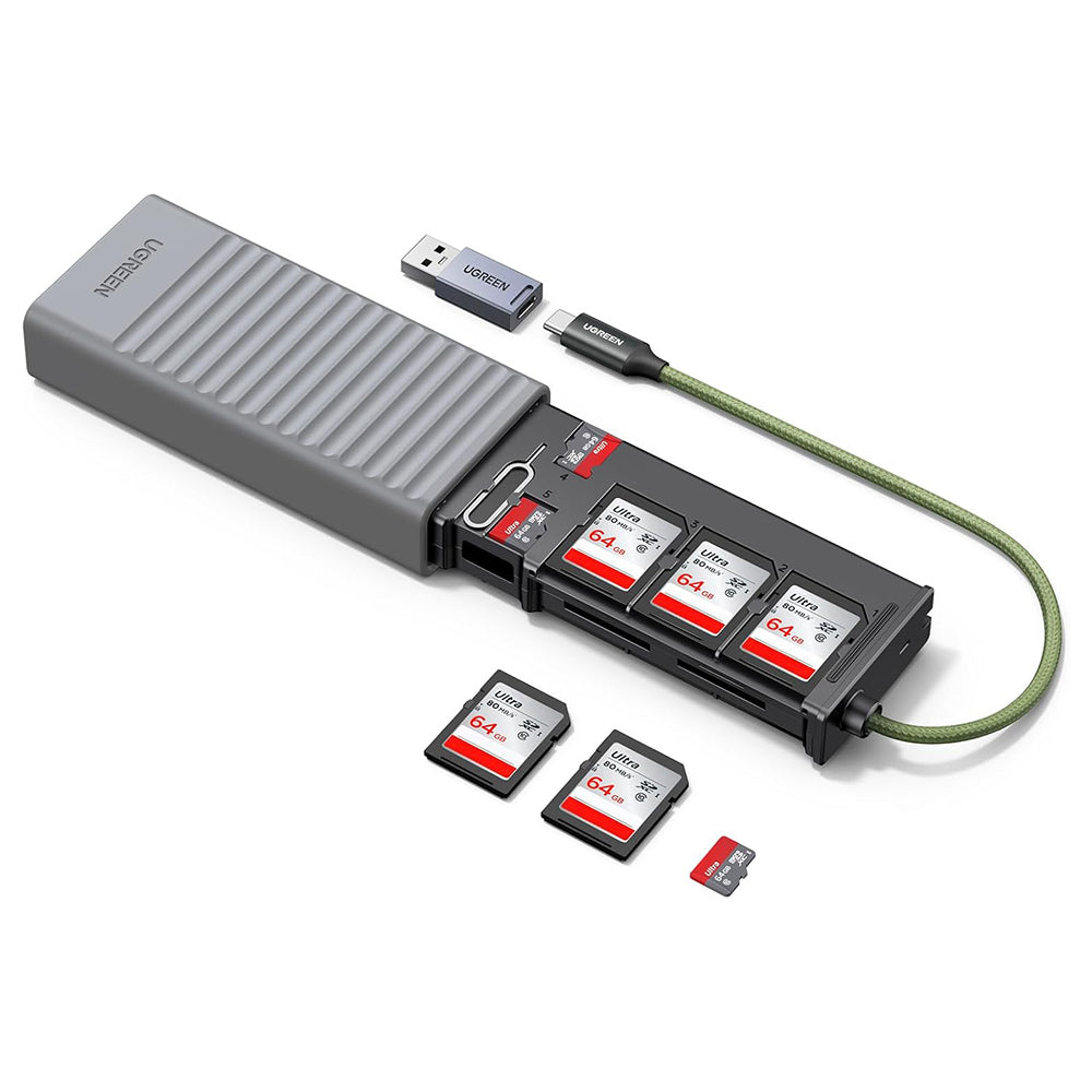 USB / USB-C Card Reader with UGREEN CM856 Organizer (55899), 2 x SD - microSD, Gray