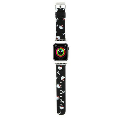 Cinturino Hello Kitty Leather Kitty & Bows per Apple Watch 42mm / 41mm / 40mm / 38mm Series, Nero