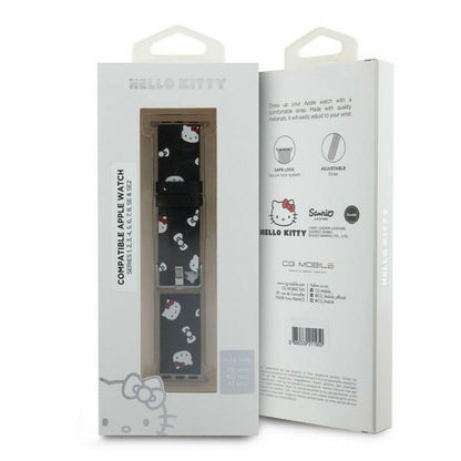 Cinturino Hello Kitty Leather Kitty & Bows per Apple Watch 42mm / 41mm / 40mm / 38mm Series, Nero