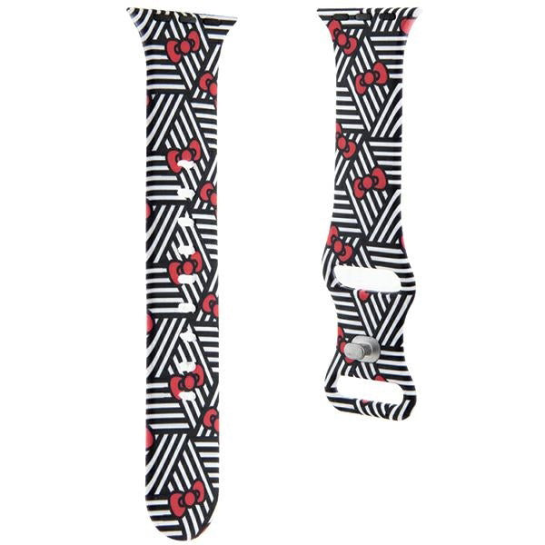 Cinturino Hello Kitty Silicone Bows & Stripes per Apple Watch 42mm / 41mm / 40mm / 38mm Series, Nero