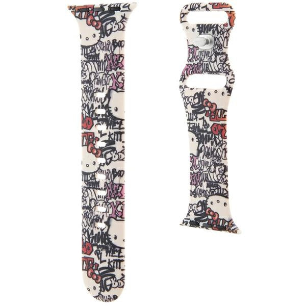 Cinturino Hello Kitty Silicone Tags Graffiti per Apple Watch 42mm / 41mm / 40mm / 38mm Series, Beige