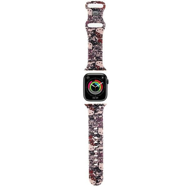 Cinturino Hello Kitty Silicone Tags Graffiti per Apple Watch 42mm / 41mm / 40mm / 38mm Series, Rosa