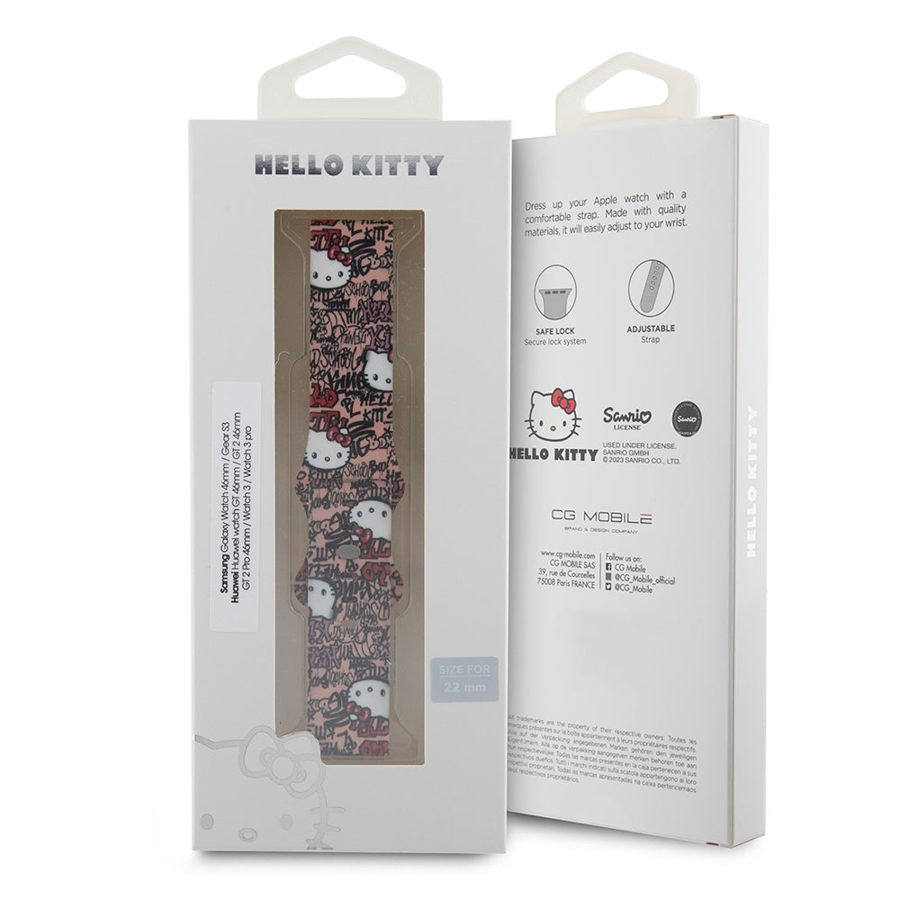 Cinturino Hello Kitty Silicone Tags Graffiti per Samsung Galaxy Watch / Huawei Watch 46mm / 45mm / 41mm Series, Rosa