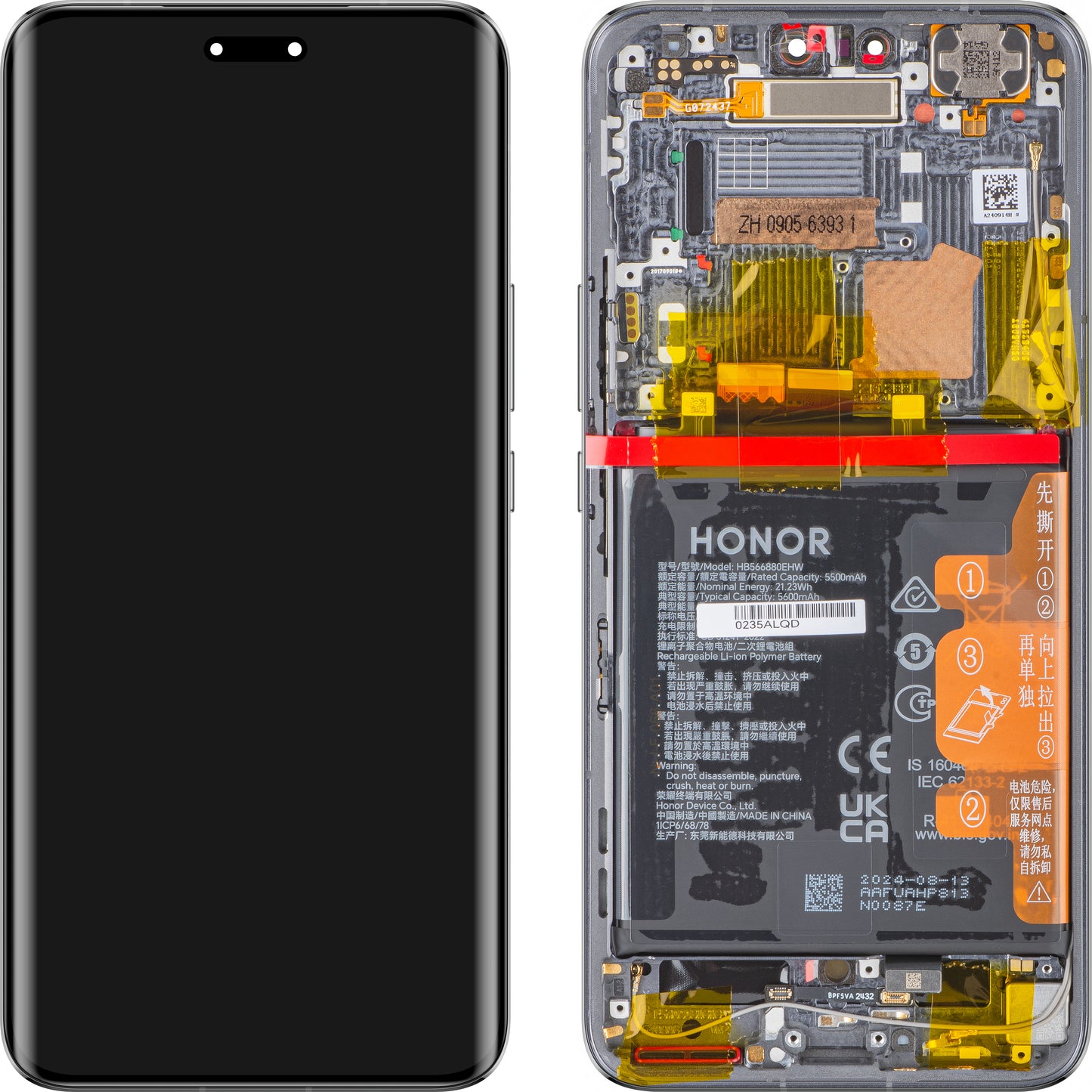 Display touchscreen Touchscreen Honor Magic6 Pro, con cornice e batteria, nero, Service Pack 0235ALQD 