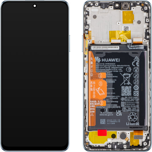 Display con touchscreen Huawei nova Y90, con cornice e batteria, Crystal Blue, Service Pack 02355ARH