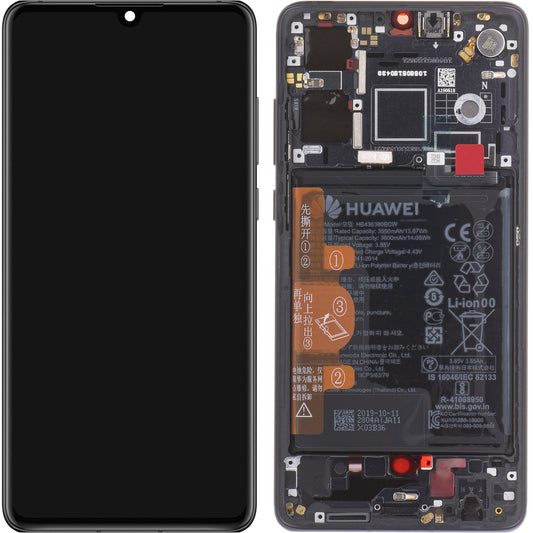Display touchscreen Huawei P30, con cornice e batteria, nero, service pack 02354HLT