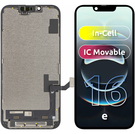 Display con Touchscreen JK per Apple iPhone 16e, con Cornice, Versione LCD In-Cell IC Movable, Nero