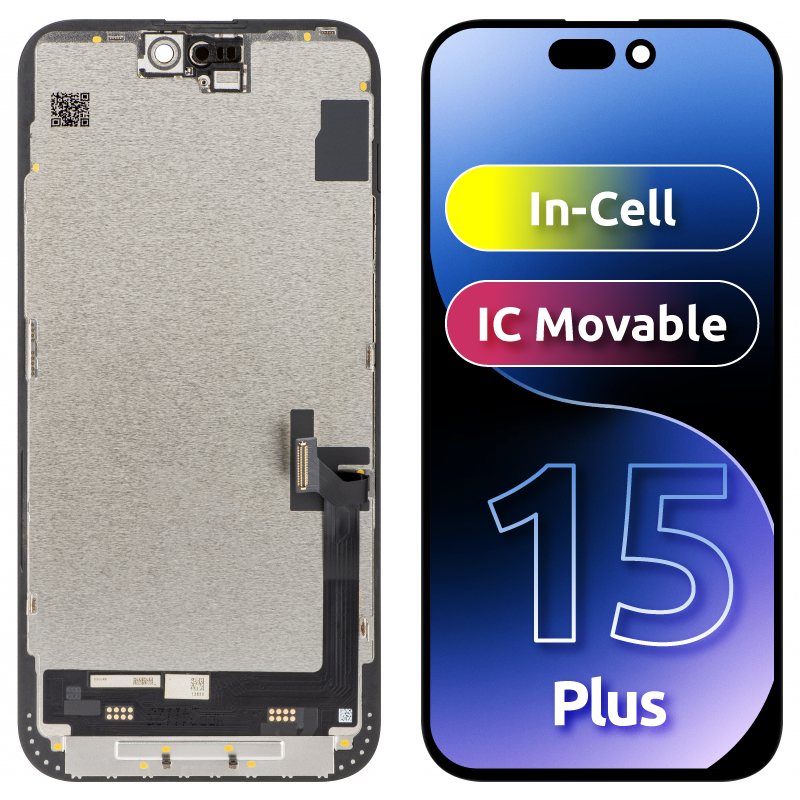 Display touchscreen JK per Apple iPhone 15 Plus, con cornice, versione In-Cell LCD, nero 