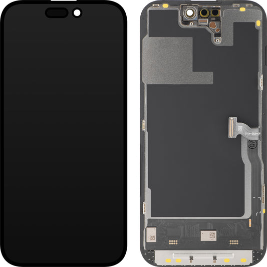 Display con Touchscreen MP compatibile con Apple iPhone 14 Pro, con Cornice, Versione Soft OLED IC Movable 120Hz FHD, Nero