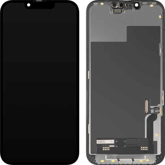 Display con Touchscreen MP compatibile con Apple iPhone 13, con Cornice, Versione Soft OLED IC Movable FHD, Nero