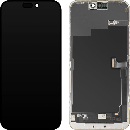 Display con Touchscreen MP compatibile con Apple iPhone 15 Pro Max, con Cornice, Versione Soft OLED IC Movable 120Hz FHD, Nero