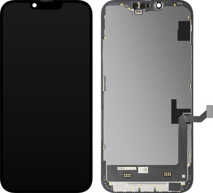 Display con Touchscreen MP compatibile con Apple iPhone 14 Plus, con Cornice, Versione Soft OLED FHD IC Movable, Nero