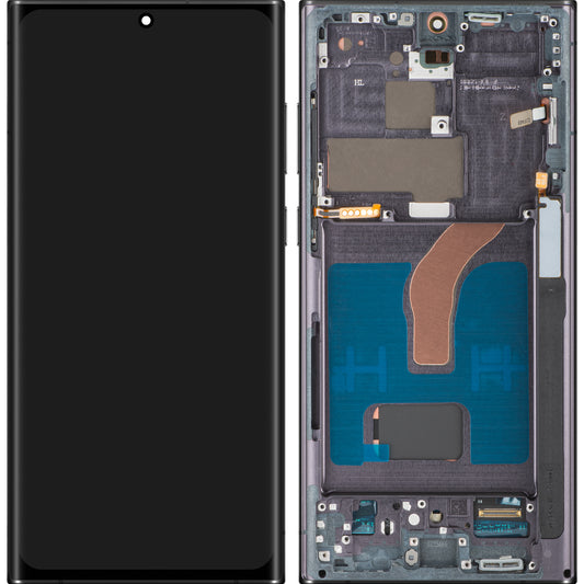 Display con Touchscreen MP compatibile con Samsung Galaxy S22 Ultra 5G S908, con Cornice, Versione OLED, Nero, Swap
