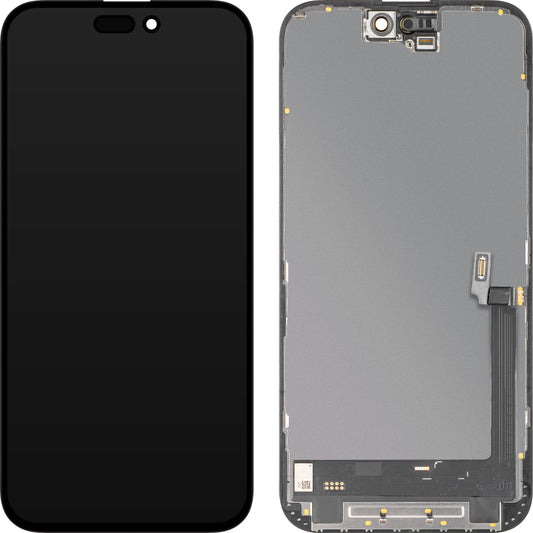 Display con Touchscreen MP compatibile con Apple iPhone 16 Plus, con Cornice, Versione Soft OLED IC Movable FHD, Nero