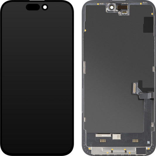 Display con Touchscreen MP compatibile con Apple iPhone 15 Plus, con Cornice, Versione Soft OLED FHD Diagnostic, Nero