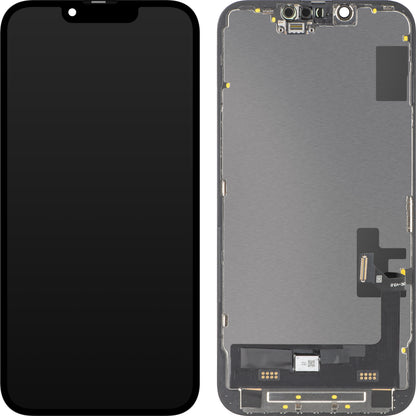 MP Touchscreen Display compatible with Apple iPhone 14, with Frame, Soft OLED FHD Diagnostic Version, Black, Swap