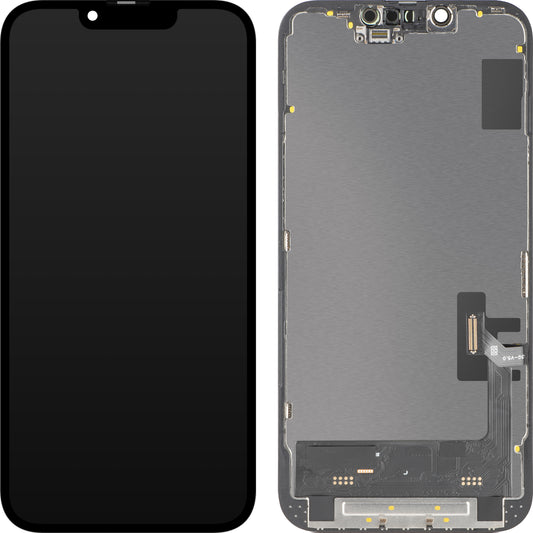 Display con Touchscreen MP compatibile con Apple iPhone 14, con Cornice, Versione Soft OLED FHD 120Hz IC Movable, Nero