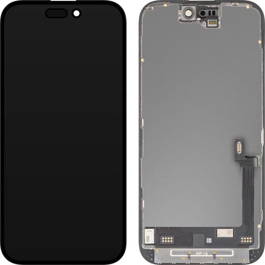 Display con Touchscreen MP compatibile con Apple iPhone 16, con Cornice, Versione Premium Soft OLED FHD Diagnostico, Nero
