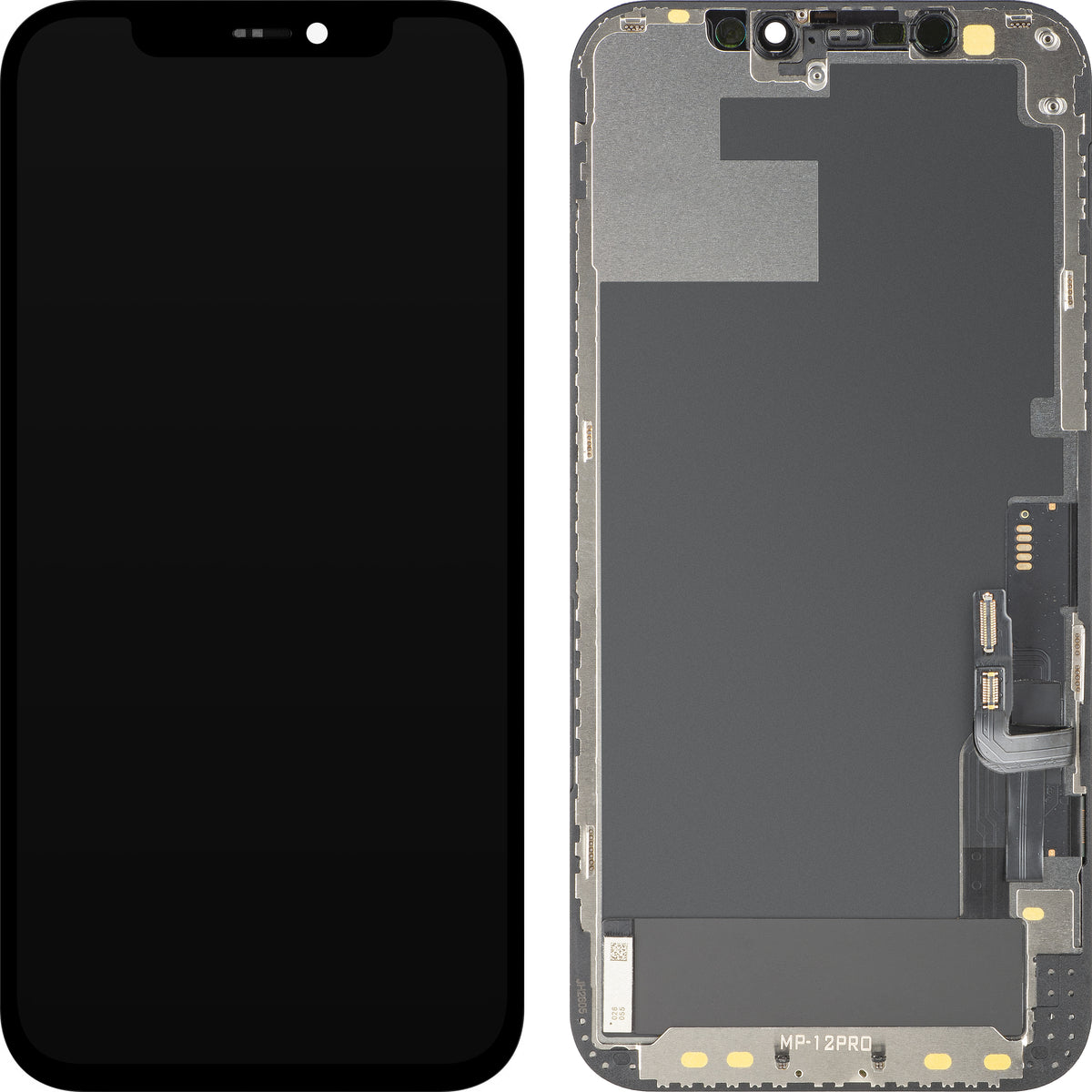Display con Touchscreen MP compatibile con Apple iPhone 12 / 12 Pro, con Cornice, Versione OLED FHD IC Movable, Nero