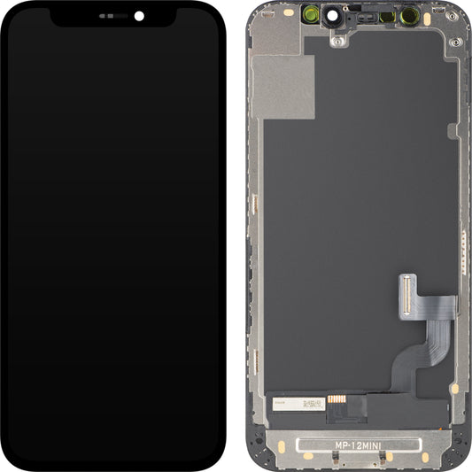 Display con Touchscreen MP compatibile con Apple iPhone 12 mini, con Cornice, Versione OLED FHD IC Movable, Nero