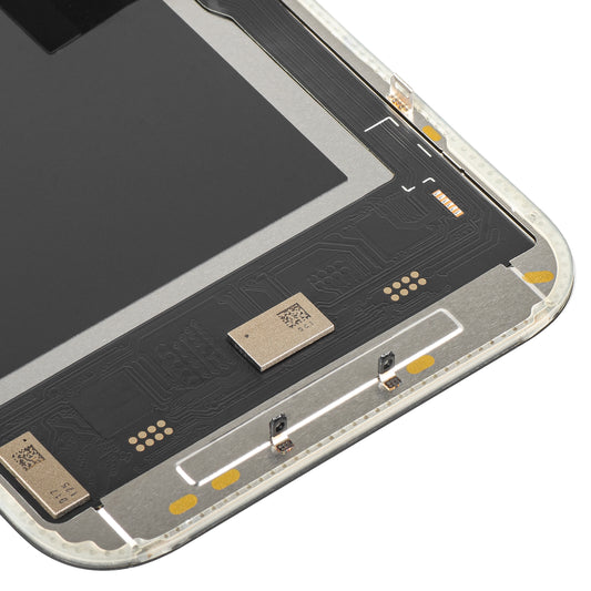 Display con Touchscreen MP compatibile con Apple iPhone 15 Pro, con Cornice, Versione Soft OLED IC Movable 120Hz FHD, Nero
