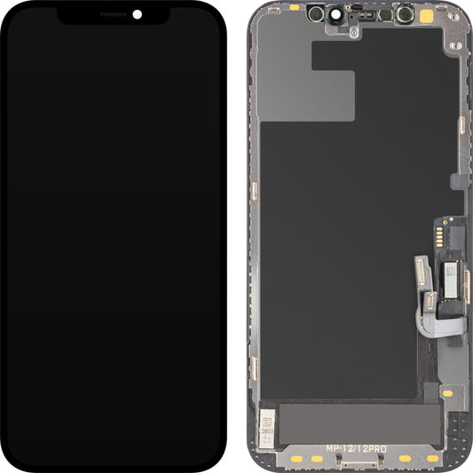 Display con Touchscreen MP compatibile con Apple iPhone 12 / 12 Pro, con Cornice, Versione Software OLED FHD Diagnostica, Nero
