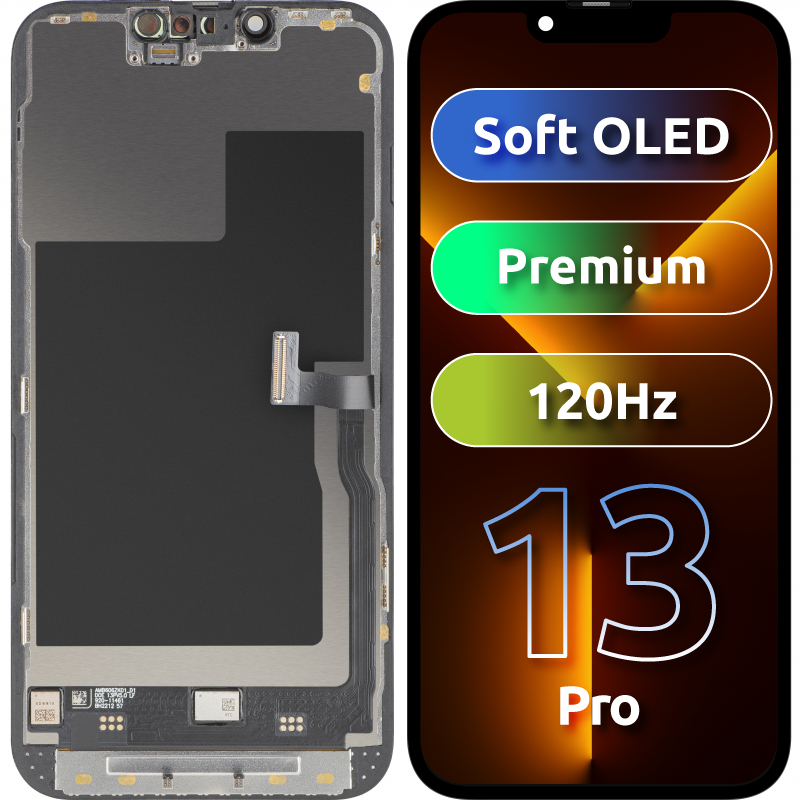 Display con Touchscreen MP compatibile con Apple iPhone 13 Pro, con Cornice, Versione Premium Soft OLED FHD 120Hz, Nero