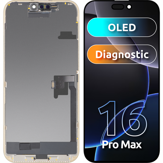 Display con Touchscreen MP compatibile con Apple iPhone 16 Pro Max, con Cornice, Versione OLED FHD Diagnostic, Nero