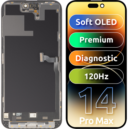 Display con Touchscreen MP compatibile con Apple iPhone 14 Pro Max, con Cornice, Versione Premium Soft OLED FHD 120Hz Diagnostico, Nero