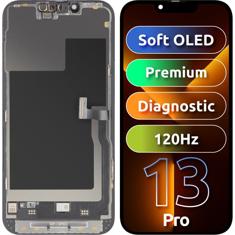 Display con Touchscreen MP compatibile con Apple iPhone 13 Pro, con Cornice, Versione Premium Soft OLED FHD 120Hz Diagnostico, Nero