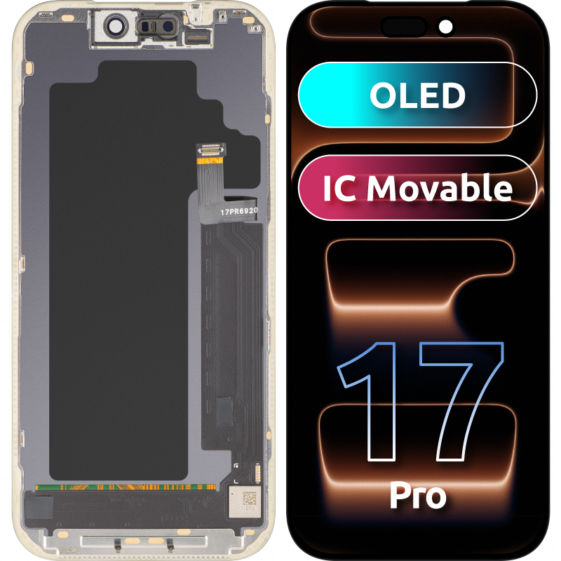 MP Touchscreen Display compatible with Apple iPhone 17 Pro, with Frame, OLED FHD IC Movable Version, Black