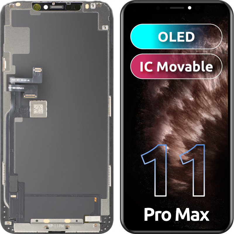 Display con Touchscreen MP compatibile con Apple iPhone 11 Pro Max, con Cornice, Versione OLED FHD IC Movable, Nero