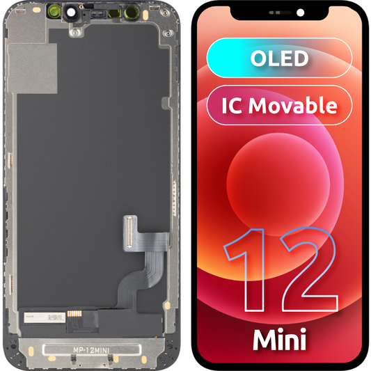 Display con Touchscreen MP compatibile con Apple iPhone 12 mini, con Cornice, Versione OLED FHD IC Movable, Nero