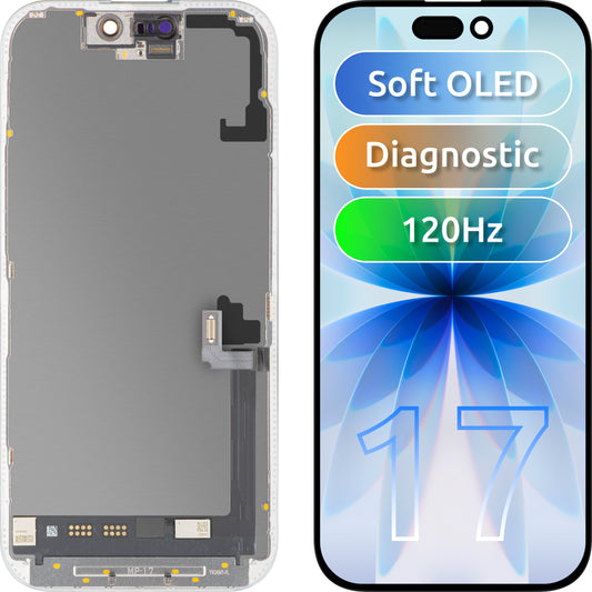 Display con Touchscreen MP compatibile con Apple iPhone 17, con Cornice, Versione Software OLED FHD 120Hz Diagnostica, Nero