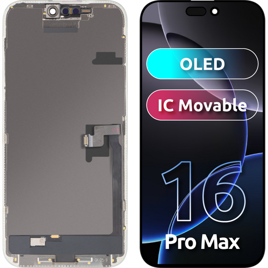 Display con Touchscreen MP compatibile con Apple iPhone 16 Pro Max, con Cornice, Versione OLED FHD IC Movable, Nero