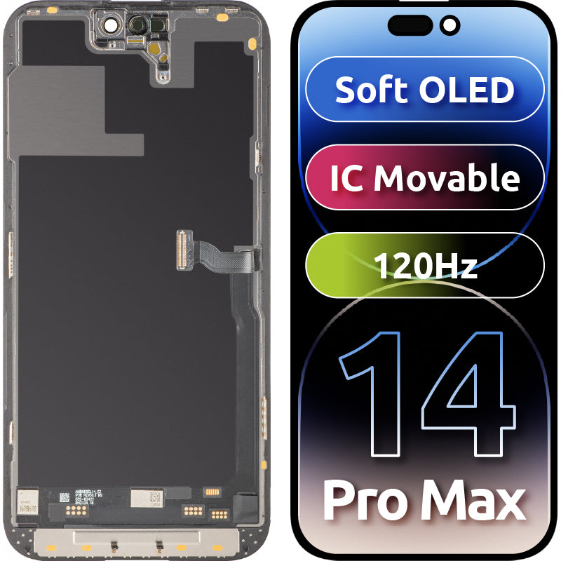 Display con Touchscreen MP compatibile con Apple iPhone 14 Pro Max, con Cornice, Versione Soft OLED IC Movable 120Hz FHD, Nero