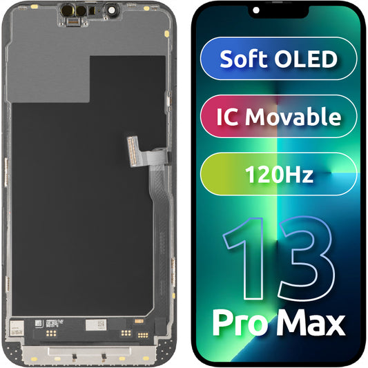 Display con Touchscreen MP compatibile con Apple iPhone 13 Pro Max, con Cornice, Versione Soft OLED IC Movable 120Hz FHD, Nero